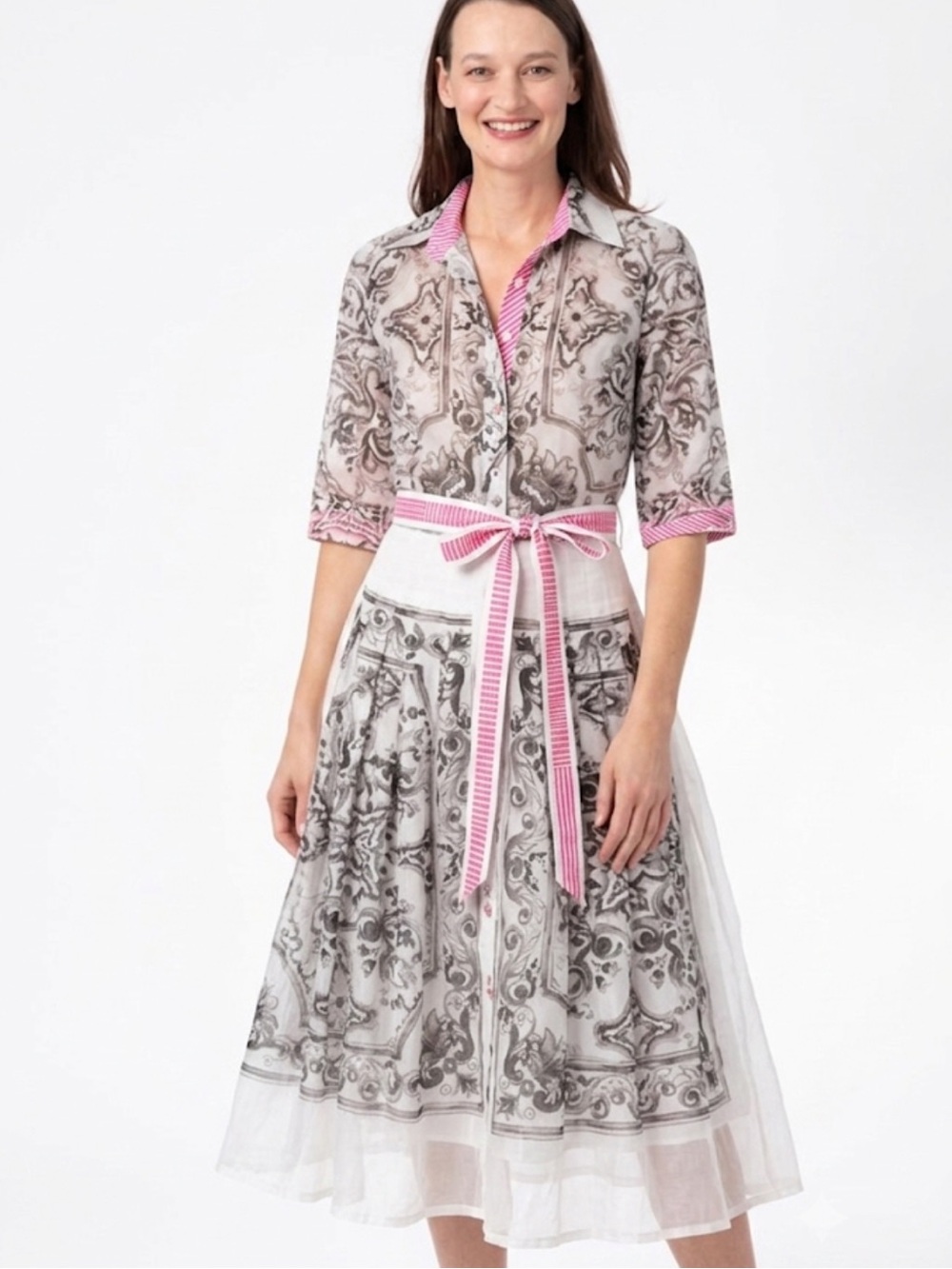 Dizzy Lizzie Mrs. Maisel Dress White and Black Artsy Print with Pink accent XS